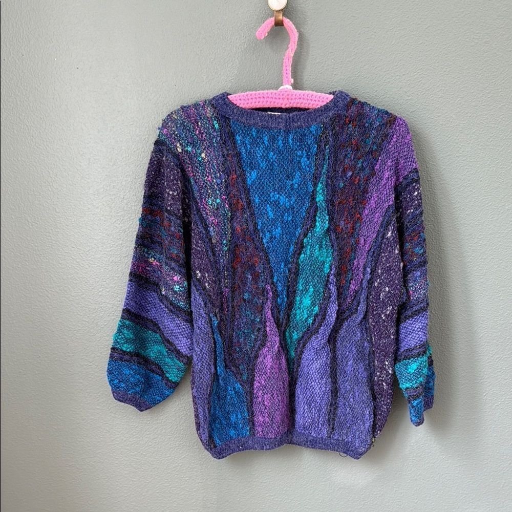 Mariea Kim Knit Long Sweater Pullover Purple Sparkle Womens Small